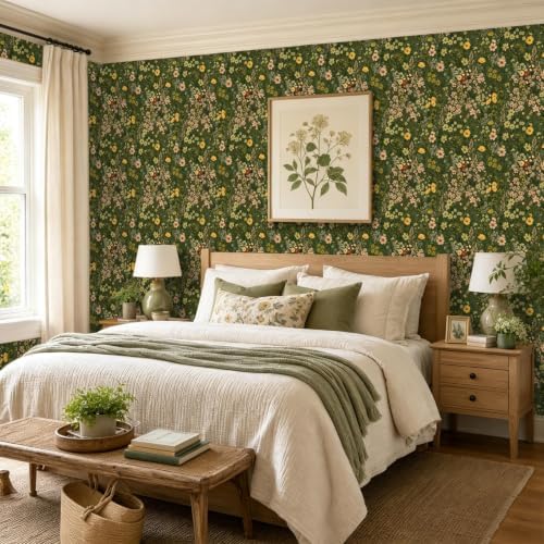 BOKEBEVE Green Wildflower Wallpaper Peel and Stick Boho Floral 17.5 x 118In - Image 6