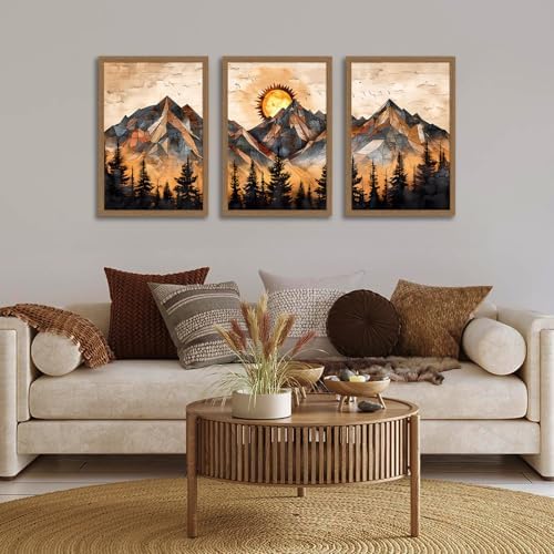 Geometric Mountain Wall Art Set of 3, Abstract Sunset Canvas Prints - Image 6