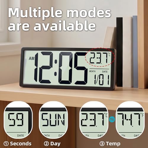 15-Inch Battery Operated Digital Wall Clock, Large LCD - Image 5