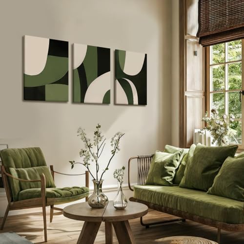 NCCXNCC 3PCS green abstract geometric canvas wall art 12x16 inch framed - Image 2