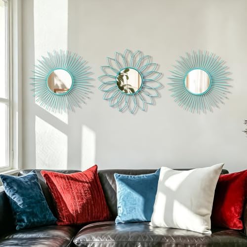 3 Pack Metal Mirrors for Wall Gold Sunburst Wall Mirror Home Decor Wall Art - Image 7