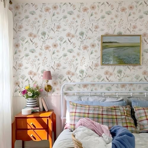 Ismoon Floral Peel and Stick Wallpaper Boho Wallpaper 17.3in x 32.8ft Pink and - Image 3