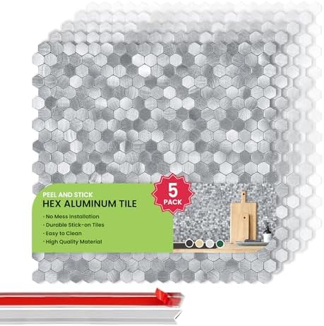 Select 5 Pack Hexagon Peel and Stick Backsplash Tiles, Brushed Nickel by selectlighting