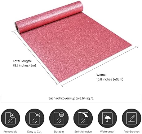 Stickyart Coral Pink Glitter Wallpaper Stick and Peel - Image 2