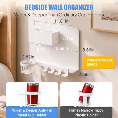 Metal Bedside Wall Shelf, No Drill Floating Bedside Shelf Wall Organizer - Image 2
