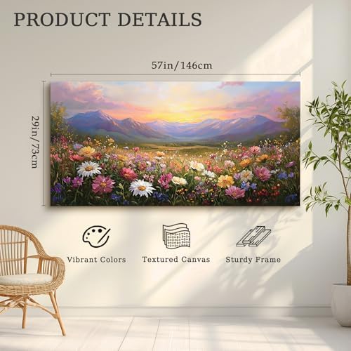 crmotu Rustic Oversized Canvas Art, Mountain Flower Sunset Prints 29"x57" - Image 4