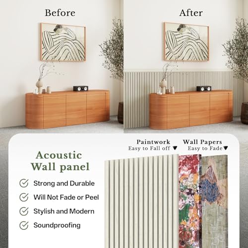 MISSDAY Wood Slat Acoustic Wall Panels, 4 Packs 47.2" x 23.6" White Soundproof - Image 4