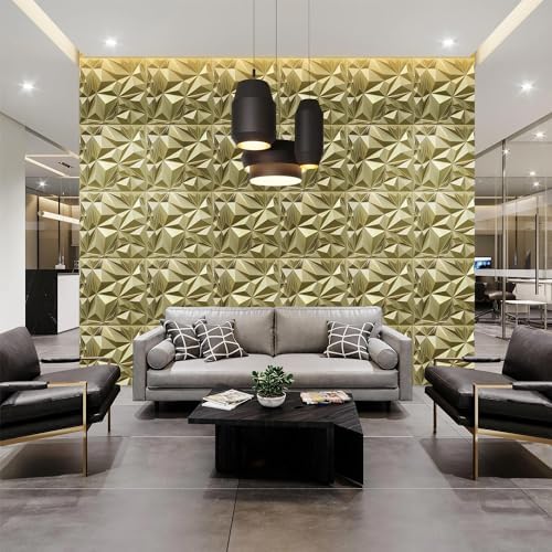 STICKGOO 3D Wall Panels, Champaign Gold Diamond Design, 19.7" x 19.7" - Image 4