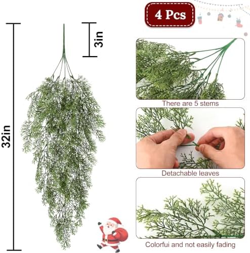 Waipfaru 4Pcs Artificial Hanging Cedar Christmas Teardrop Swag - Image 4