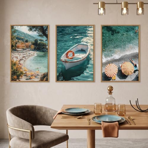 Aryroi Italy Coastal Amalfi Seascape Framed Canvas Wall Art Set- 24"x36"x3 - Image 3