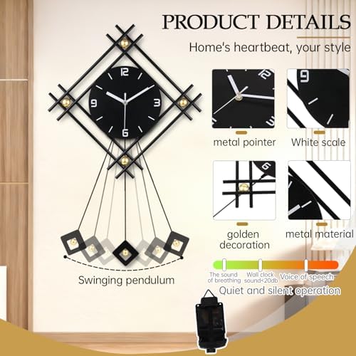 SIN&MI Modern Wall Clock with Stylish Pendulum, Minimalist Metal Wall Decor - Image 2