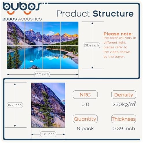 BUBOS 8 Pcs Art Acoustic Wall Panel, 47.2”x31.4”Self Adhesive - Image 2