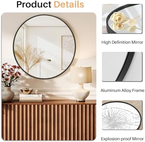 Bathroom Mirror for Wall, 24 Inch Round Mirrors - Image 4