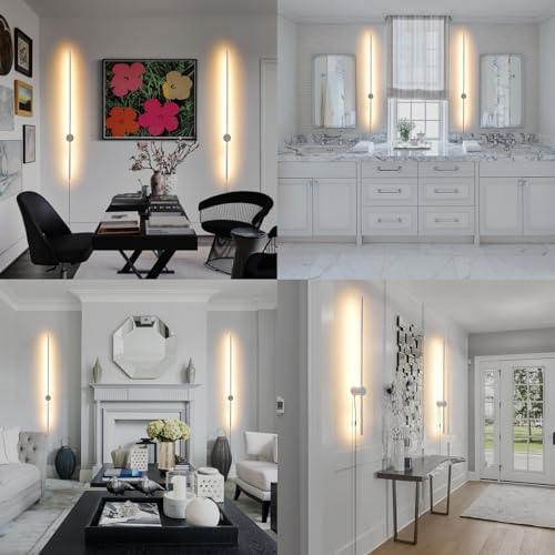 KELUOLY Dimmable Plug in Wall Sconce Set of 2, Chrome 39.37" LED Wall Light - Image 7