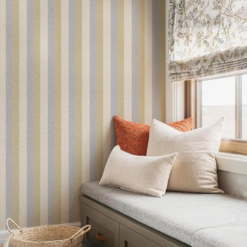 Stripes Textured Peel and Stick Wallpaper 17.3"x120" Beige Yellow Blue by SimonSiff