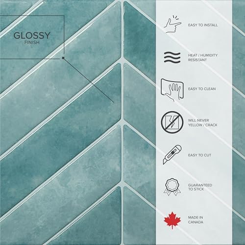Smart Tiles Peel and Stick backsplash, Chevron Aqua Green - Image 5