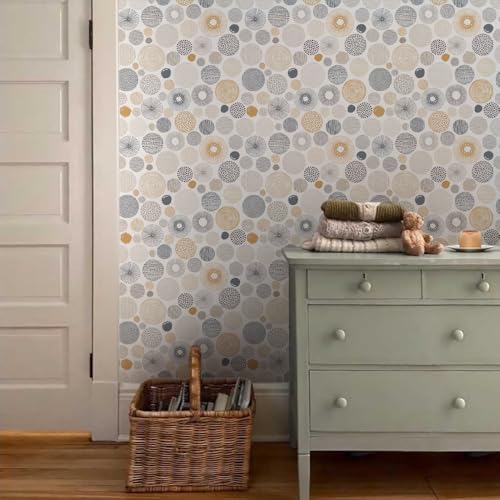 MuralPeel Modern Grey Yellow Geometric Retro Circle Peel and Stick Wallpaper - Image 3