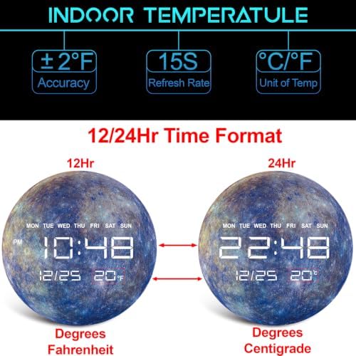 Digital Wall Clock, LED Mercury Design, Temperature Display - Image 5
