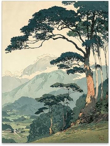 WIUHIO Nature Mountain Landscape Wall Art Vintage Japanese Forest Canvas Poster by Unknown