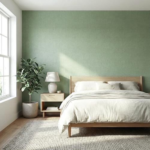 WADILE Grasscloth Peel and Stick Wallpaper 15.7in x 78.7in Light Green - Image 2