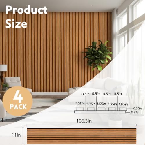 4 Pack Wood Panels for Wall, 106.3" × 11" Wood Slat Acoustic Panels for Wall - Image 2