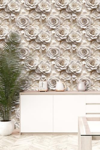 Peel and Stick Wallpaper Beige Rose Floral Modern Decor - Image 2
