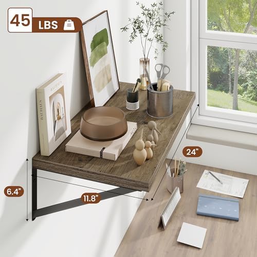 Deep Wall Shelves 24"W x 12"D Engineered Wood Floating Shelves - Image 3