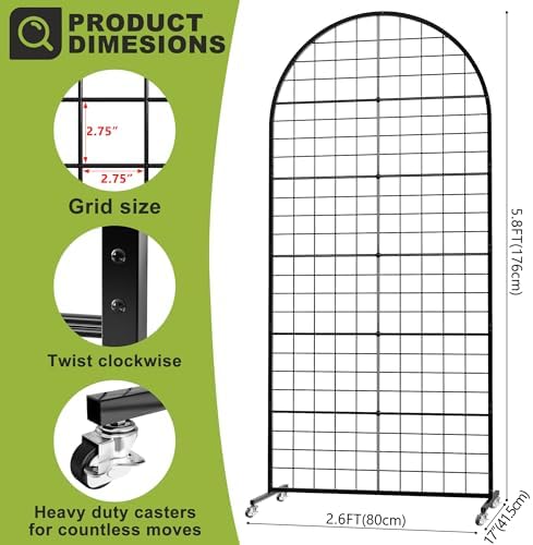 VGMiu Grid Wall Panel 2.6' x 5.8' FT Metal Grid Display Stand 1PCS Black - Image 2