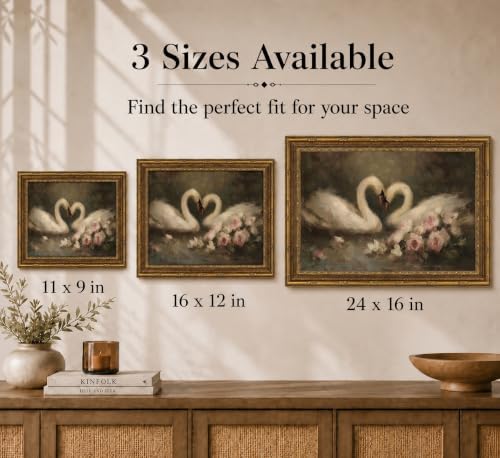 Gold Framed 3D Textured Wall Art, Vintage Rose Swan Canvas Prints, Romantic - Image 5
