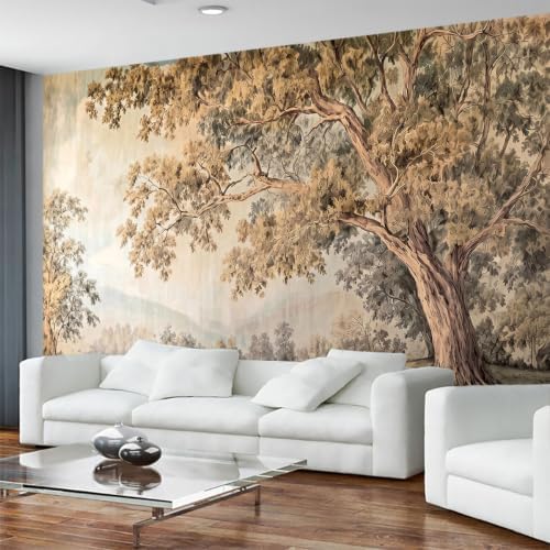 Hand-Painted Wallpaper Featuring Natural Landscapes of Old Trees Peel and Stick by Toolhom