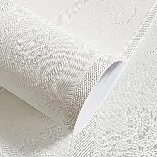JiffDiff White 3D Embossed Textured Peel Stick Wallpaper 17.3"x1200" by wallpaper