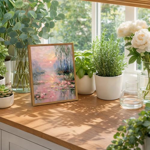 Framed Vintage Monet Canvas Wall Art, Impressionist Sunset Landscape Paintings - Image 6