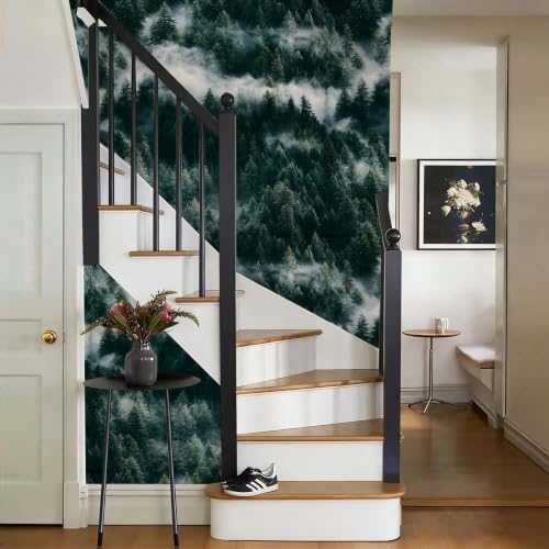 Stickorama Misty Dark Green Pine Forest Peel and Stick Wallpaper Self Adhesive - Image 4