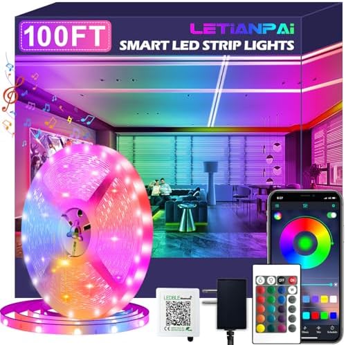 100ft Led Strip Lights, Long Smart Led Light Strips Music Sync 5050 RGB Color by LETIANPAI