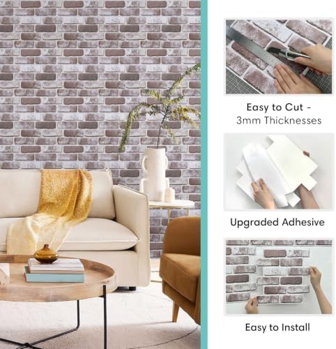 Commomy Faux Brick Wall Panels Peel and Stick Thin PVC 10 Pcs 11.8" x 11.8" - Image 6