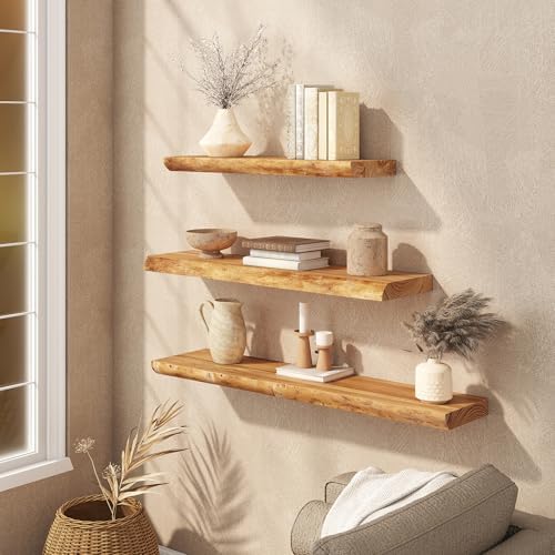 32" Live Edge Floating Shelves, Solid Elm Wood Shelf - Image 2
