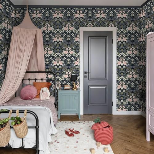 Heroad Vintage Peel and Stick Wallpaper Floral Flamingo Contact Paper Dark Blue - Image 5