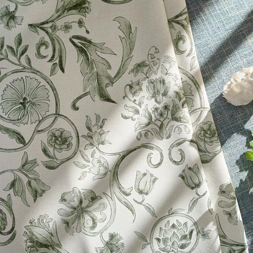 jinchan Green Floral Blackout Curtains 63 Inch Farmhouse Back Tab 2 Panels - Image 2