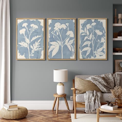 MUDECOR Framed Canvas Print Wall Art Blue Botanical Silhouette Soft Blue - Image 4
