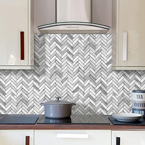 STICKGOO Herringbone Peel and Stick Backsplash, 10 Sheets Marble Grey Look - Image 5