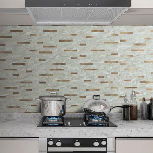 AULIGET 2 Sheets Faux Stone Peel and Stick Backsplash, Light Brown Marble Look - Image 2