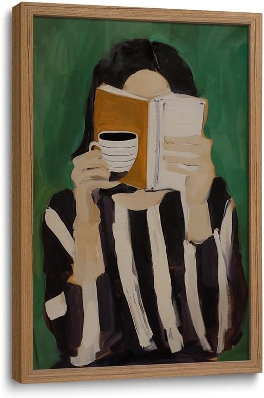 Framed Coffee Pictures Wall Art Woman Reading Book Wall Decor 16x24in by Unknown