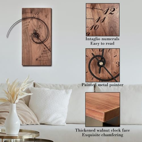 ACODE 14 Inches Fibonacci Curve Rectangular Wall Clock, Walnut Wall Clock - Image 4