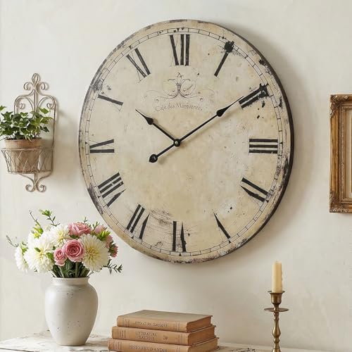 24 Inch Vintage Yellow Wall Clock, Farmhouse Silent Non-Ticking Battery by MACVAD