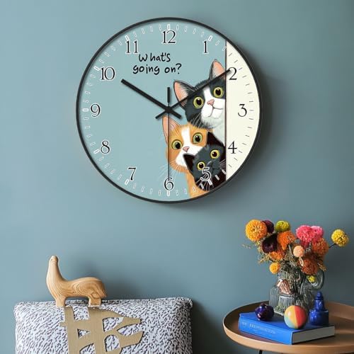 8 inch Decorative Wall Clock Battery Operated, Cat Pattern - Image 2