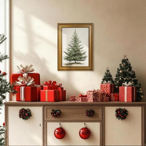 AVECCO Christmas Tree Pine Botanical Wall Art Canvas Framed 12x16 inch - Image 3