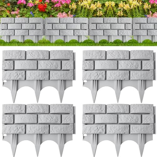 Landical 4 Pcs Gray Faux Stone Garden Fence, Landscape Edging Border by Landical