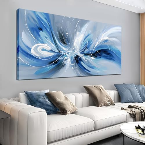 Blue White and Gray Abstract Canvas Wall Art by POMAIHUADE