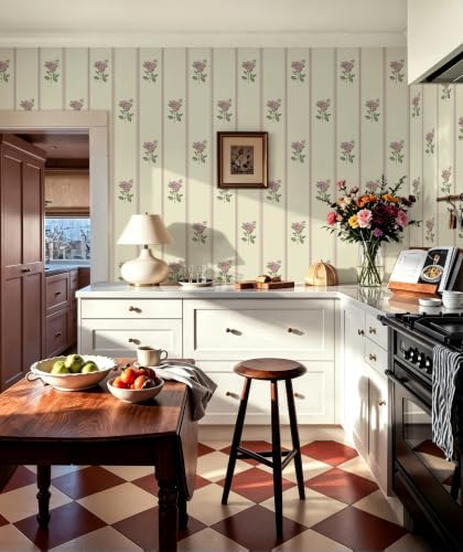 Guvana Peel and Stick Wallpaper Pink Stripe Wall Paper Floral Contact Paper - Image 4