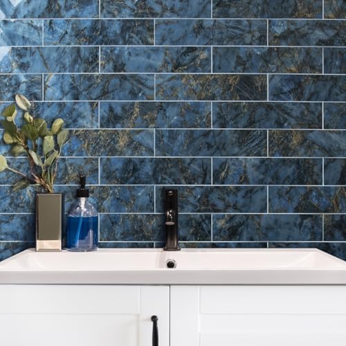 AULIGET 40-Piece Polished Blue Marble Peel and Stick Backsplash Wall Tiles - Image 5